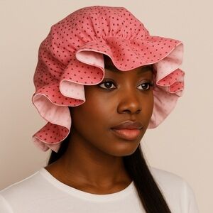 Pink & Gold Polka silk Bonnet